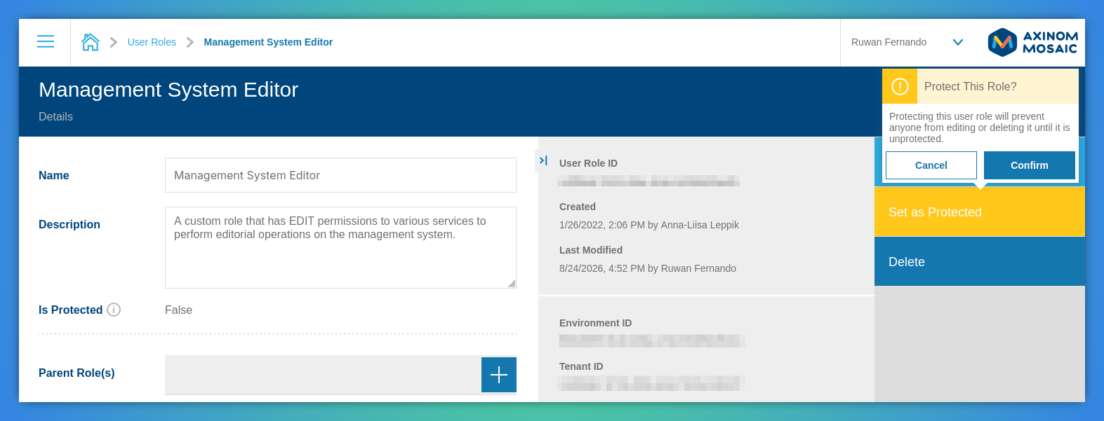 Protecting a user role